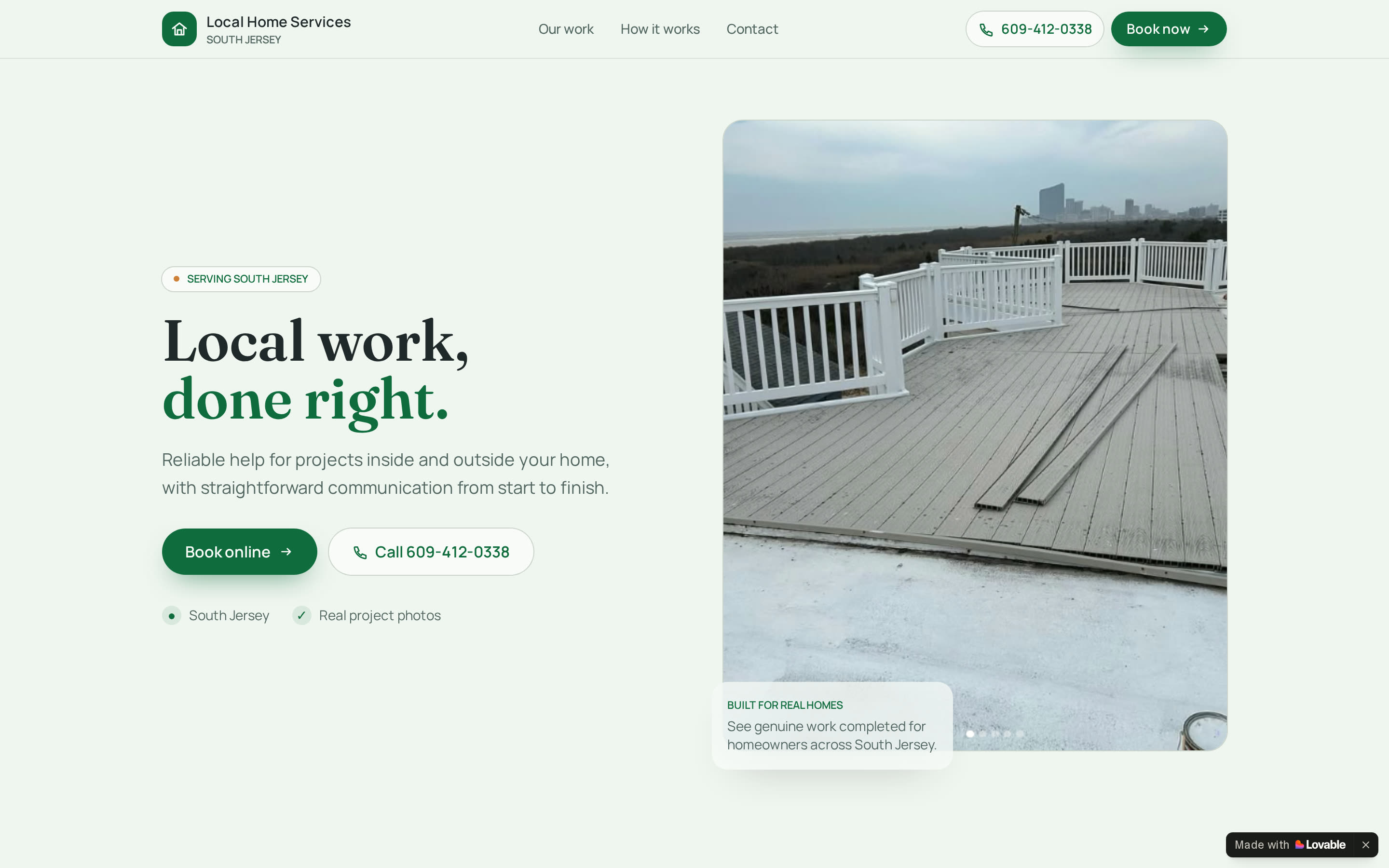 Homepage of the Local Home Services website